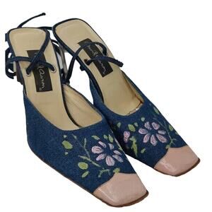 Vintage  Y2K Denim David Aaron Pink ballet wrap pumps sz 7 N